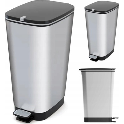 Keter plastový s pedálom, strieborný, 50 l