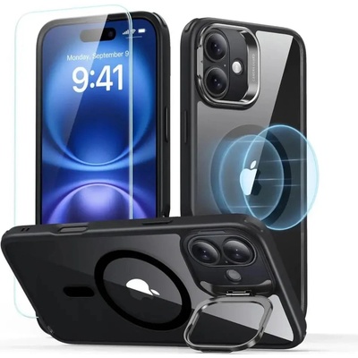 ESR Classic Hybrid Kickstand Halolock MagSafe Case Set + Tempered Glass за iPhone 16 - черен (4894240243640)