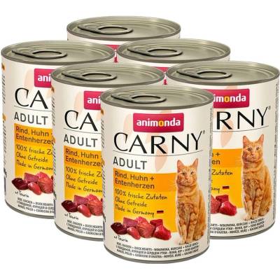 Animonda Carny Adult говеждо, пилешко месо + патици сърца - 6 x 400г