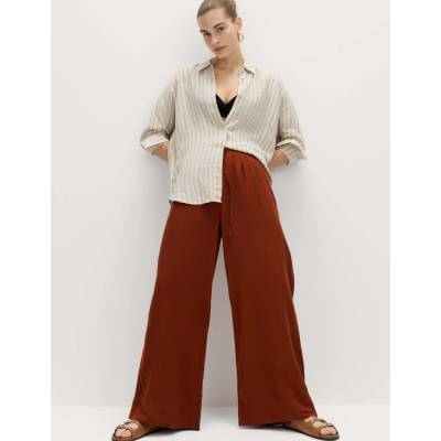 Marks & Spencer Панталони със завязване, широки крачоли и висок процент лен Marks & Spencer кафяво Marks & Spencer | Kafyav | ЖЕНИ | 10 REG