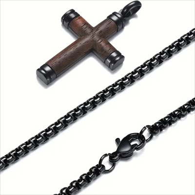 HARAHU Мъжка верижка с кръст wd-38747 - Кафява / Черна / 62см kp38747 (wd-38747)