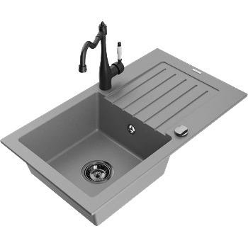 Mexen Pablo гранитна мивка 1-камерна с отцедник и кухненски смесител Carla, сив - 6510-71-670700-70-B (6510-71-670700-70-B)