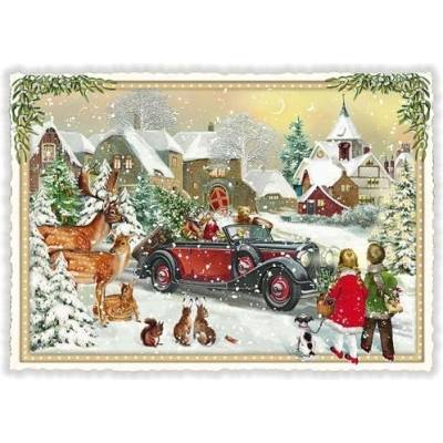 žiadna značka Vianočná pohľadnica Svätý Mikuláš kráča mestom 15 x 10,5 cm