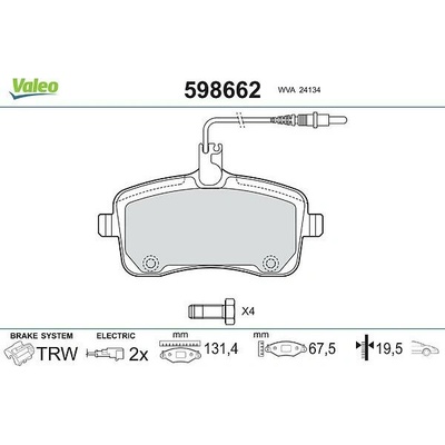Sada brzdových destiček, kotoučová brzda VALEO 598662
