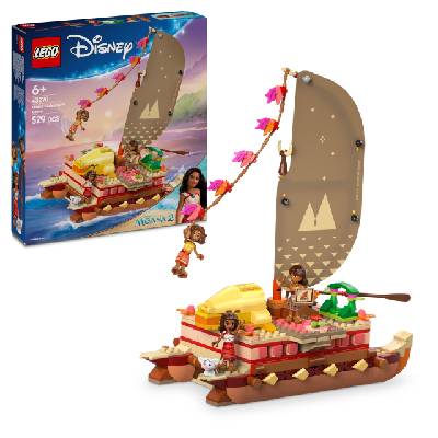 ǀ Disney Moana 2: Moana's Adventure Raft - toy boat with textile sail, removable deck, campfire & 3 minifigures, including Loto and Moni - gift for girls aged 6 and over & fans - 43270