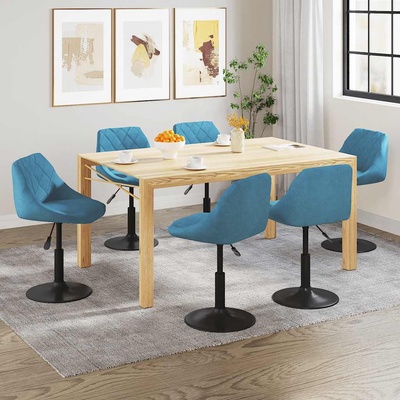 vidaXL Въртящи се трапезни столове, 6 бр, сини, кадифе (3088806)