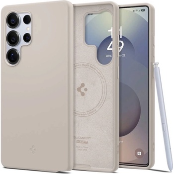 Spigen Silicone Fit MagFit Qi2 MagSafe Case - силиконов (TPU) калъф с MagSafe за Samsung Galaxy S25 Ultra (светлокафяв)