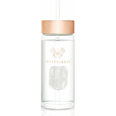 Crystallove Amethyst Straw Water Bottle sklenená fľaša na vodu s rúrkou Clear 400 ml