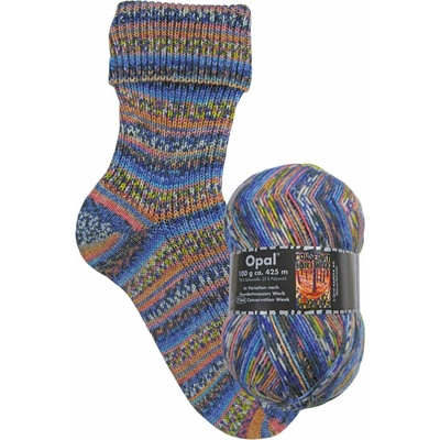 Ponožková příze Opal Hundertwasser – tmavě modrý multikolor melír, 100 g / 425 m - barevná varianta 3201