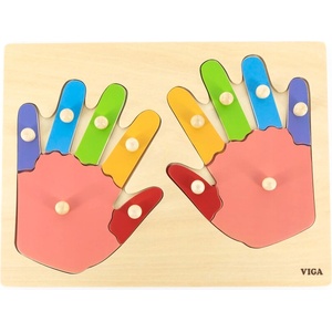 Viga Toys Дървен пъзел с дръжки Viga - Пръсти и ръчички (44666) - ozone