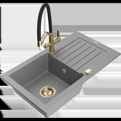 Pablo гранитна мивка с 1 купа със сушилня и кухненски смесител Duo, сив (6510-71-671701-57-G)