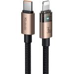 Mcdodo Кабел за данни - Mcdodo (CA-6941) - със светлина при зареждане, USB-C → Lightning, прозрачен кабел, 36W, 1.2m - Desert Gold