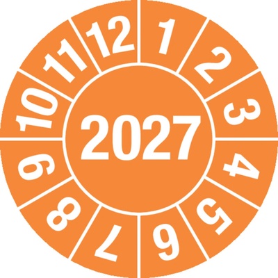 Kontrolná nálepka 2027, oranžový, samolepka, 15 mm, BJ = 1 x 60 ks