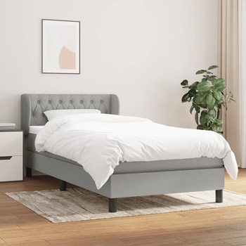 vidaXL Боксспринг легло с матрак, светлосиво, 90x200 см, плат (3126453)