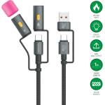 4smarts Кабел с бързо зареждане за устройства с USB-C порт, LED светлина и запалка и USB-C към USB-A адаптер - 4smarts 4-in-1 USB-C Cable Set Explorer 60W (100 см) (черен) (541060)