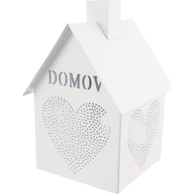 Domeček kov srdce Domov na svíčku bílý O0531