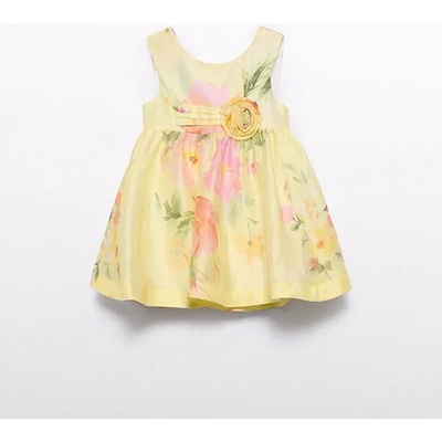 Abel & Lula Жълта разкроена рокля лен за бебе момиче с цветя Abel&Lula