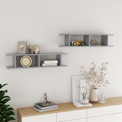 vidaXL Стенни рафтове, 2 бр, бетонно сиви, 90x18x20см, инженерно дърво (807200)