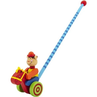 Teddies strkadlo klaun tlačící 60cm dřevo s tyčkou mix barev v sáčku