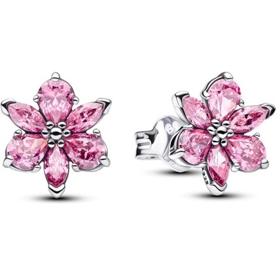 PANDORA stříbrné náušnice Růžové květiny 292633C02