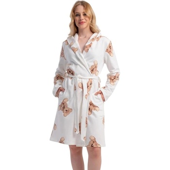 Дамски ватиран халат в бяло с мечета