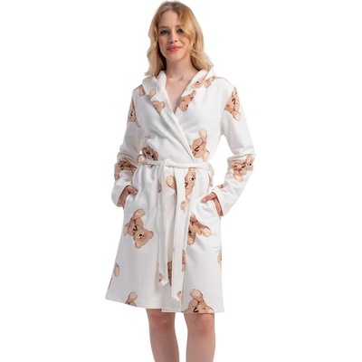 Дамски ватиран халат в бяло с мечета
