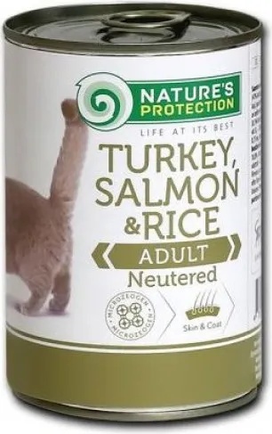 Nature's Protection Nature's Protection CAT Turkey, Salmon & Rice консерва с пуешко месо, сьомга и ориз, за кастрирани котки, Литва - 400 гр