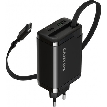 CANYON charger OnCharge 65RC Build-In Cable USB-C 65W 1xPD 1xQC EU Black (CNS-CURC65ACB)