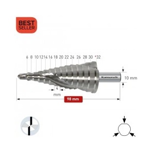 Karnasch Стъпално свредло Ø 6-32* mm (x 4 mm), HSS-XE без покритие, 2x спирален канал, BESTSELLER (1493)
