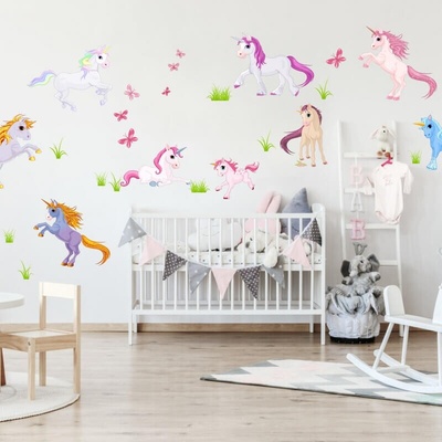 INSPIO Dětské samolepky na zeď - Unicorns, velikost 90 x 70 cm, 3617f