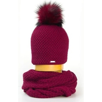 Pletený set čepice a tunel vínový