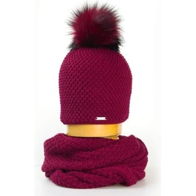 Pletený set čepice a tunel vínový