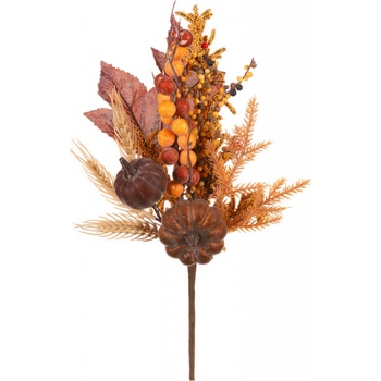 Jesenná umelá vetva Tekvička, lístie a bobule hnedá, 35 cm