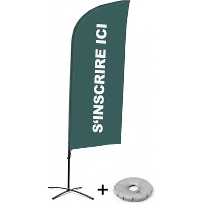Jansen Display Kompletní sada reklamní vlajky ve tvaru křídla, Přihlášení, šedá, francouzština Křížová Základna, 1273 x 3030 mm