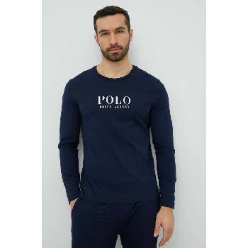 Ralph Lauren Памучно горнище на пижама с дълги ръкави Polo Ralph Lauren в тъмносиньо с принт (714899614)