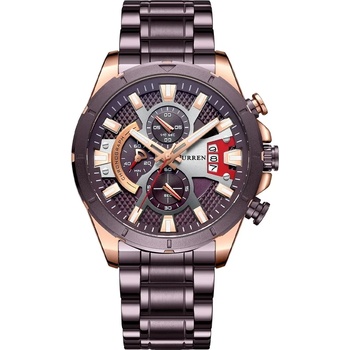 Curren Мъжки часовник Curren Wind, Неръждаема стомана, Хронограф, Кафяв / Розово злато (CURREN-8401-BROWN-ROSEG)