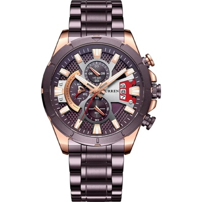 Curren Мъжки часовник Curren Wind, Неръждаема стомана, Хронограф, Кафяв / Розово злато (CURREN-8401-BROWN-ROSEG)