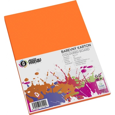 Barevný karton A4 Aloisov, 180 g, 50 listů, oranžový