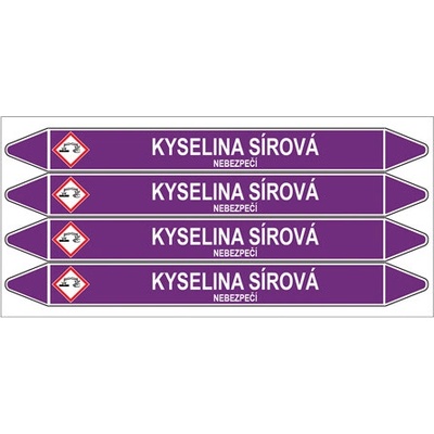 Značení potrubí, kyselina sírová,4 ks, 250 × 26 mm PZ 007080