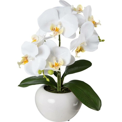 Gasper Umělá orchidej v keramickém květináči, 35 cm, bílá
