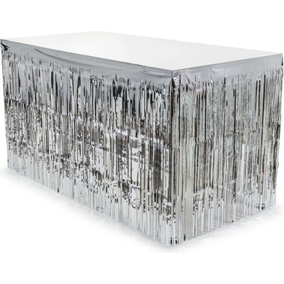PartyDeco Rautová sukně třásně stříbrné 300x80 cm