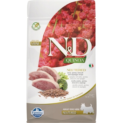 N&D Quinoa Dog Adult Mini Grain Free Neutered Duck Broccoli & Asparagus 0,8 kg