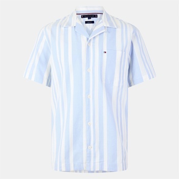 Tommy Hilfiger Риза с къс ръкав Tommy Hilfiger Men's Horizontal Striped Short Sleeve Shirt - Breezy Blue 0A4