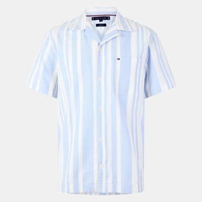 Tommy Hilfiger Риза с къс ръкав Tommy Hilfiger Men's Horizontal Striped Short Sleeve Shirt - Breezy Blue 0A4