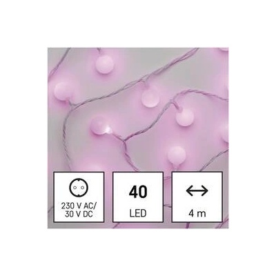 Emos D5AP01 40 LED cherry řetěz kuličky 2,5 cm 4 m venkovní i vnitřní růžová časovač