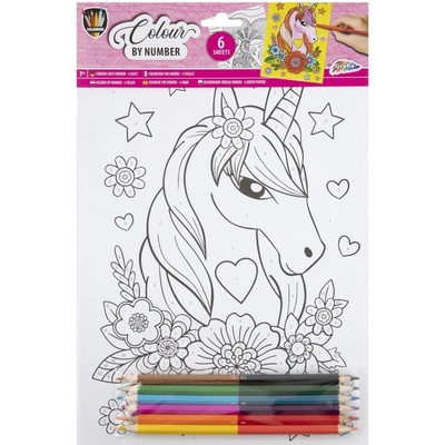 Maľovanie podľa čísel A4, pastelky Jednorožec