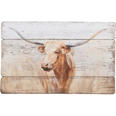 Nástěnný dřevěný obraz Texaská kráva – 71x3x46 cm