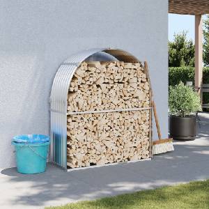 vidaXL Поставка за дърва, сребрист, 120x45x140 см, поцинкована стомана (364591)