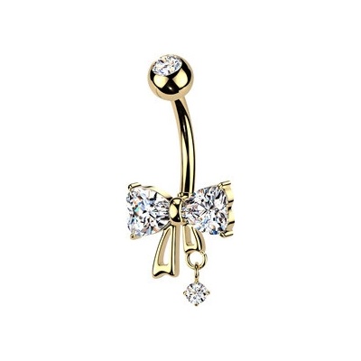 Šperky4U Zlacený piercing do pupíku mašlička WP0129-GD
