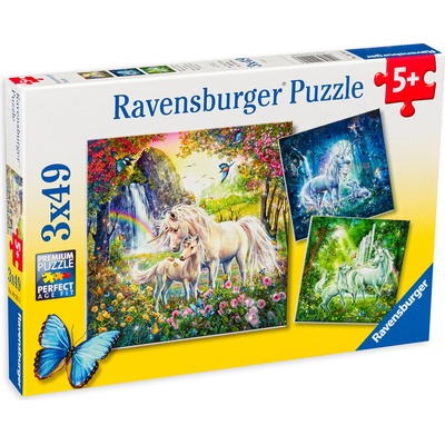 Ravensburger Пъзел Ravensburger от 3 x 49 части - Вълшебни еднорози (9291)